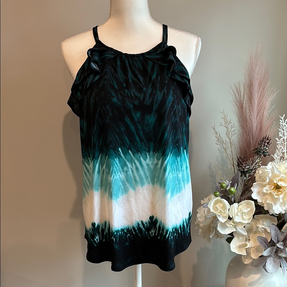 Women's Teal and Black Sleeveless Top